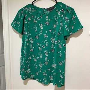 Green Floral Blouse Top